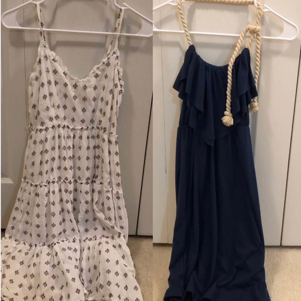 BUNDLE - Navy Rope-Shoulder Ruffle Maxi Dress & White dress